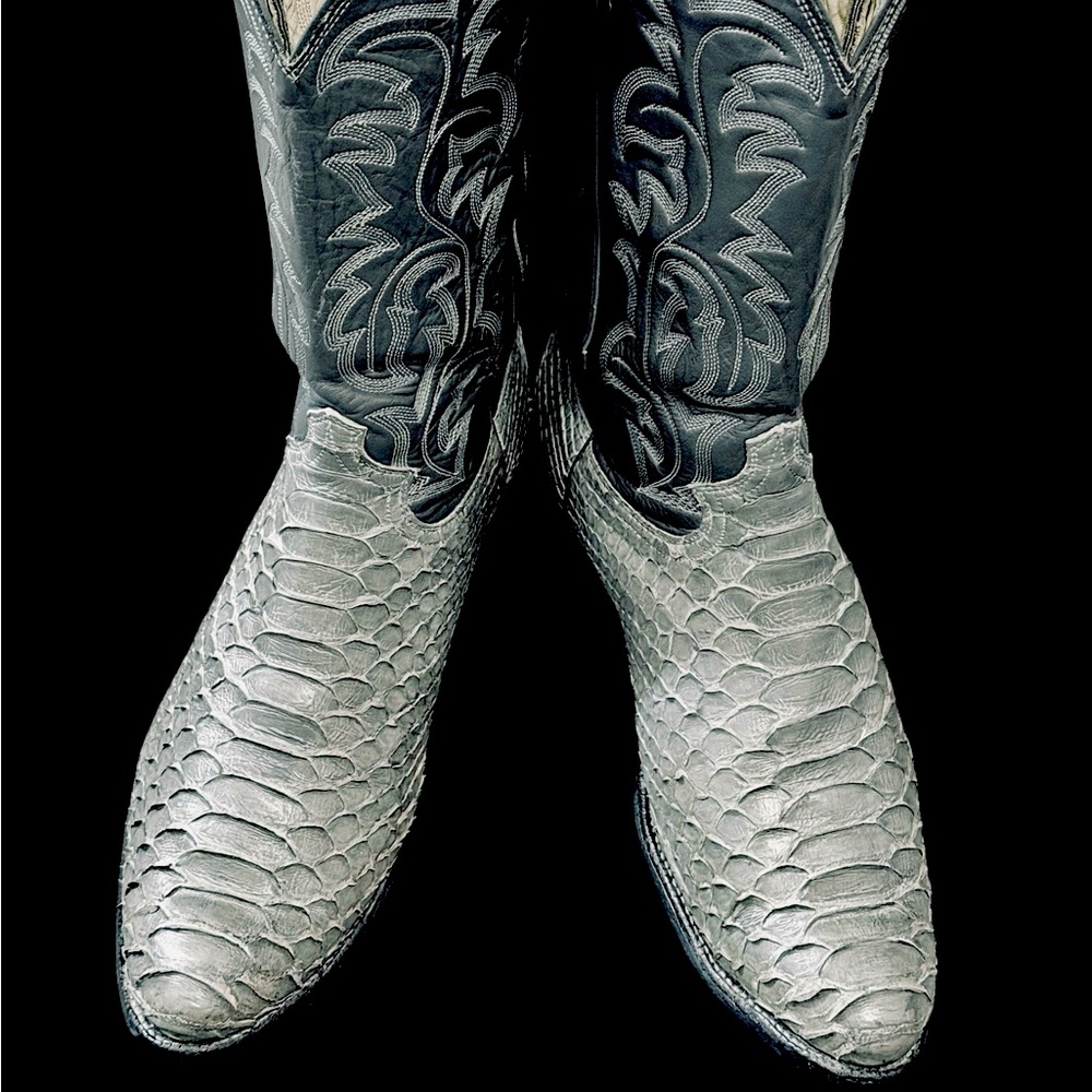 Justin Python Snakeskin Cowboy Boots Gray 12D – Rare Exotic Western